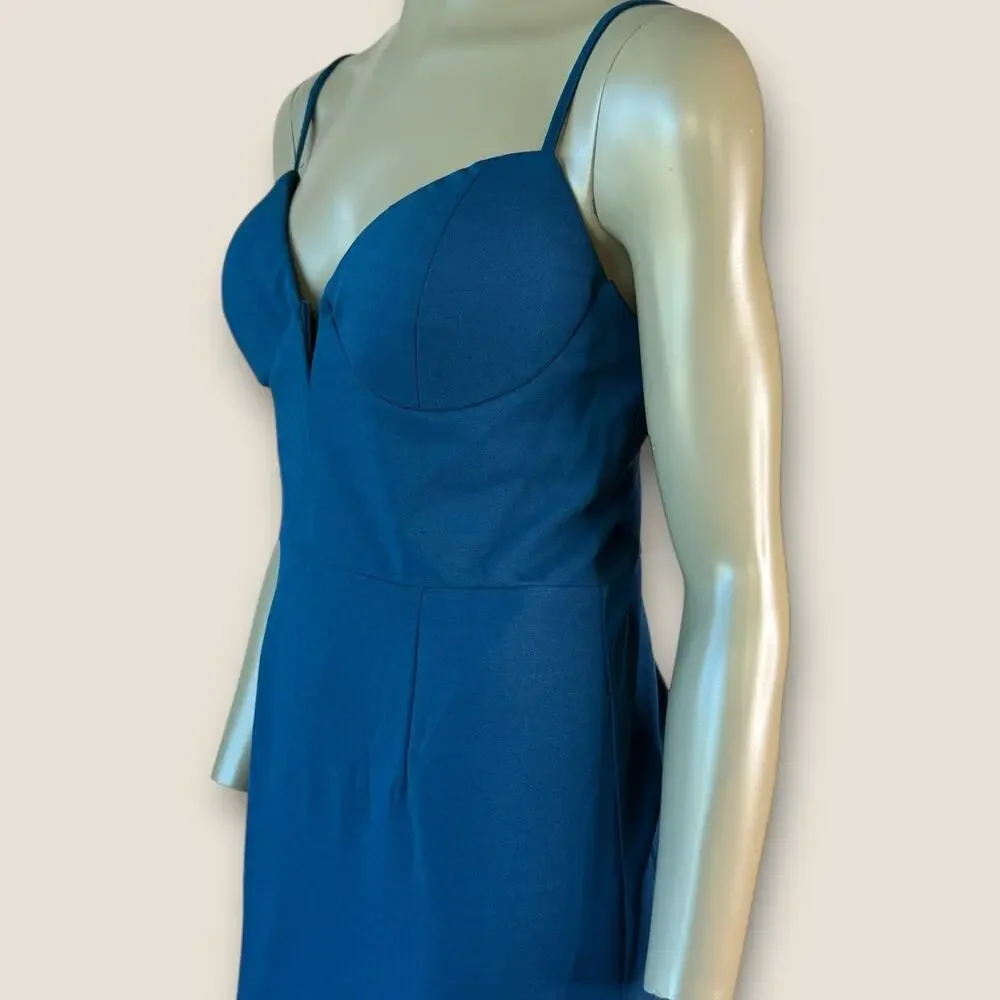 Maniju Long Gown Formal Dress Womens L Teal Spaghetti Straps Side Slit NWT - Picture 6 of 14